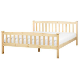 Beliani Bed Pine Wood Giverny 160 X 200 Cm (Eu King Size) Light Brown - thumbnail 1