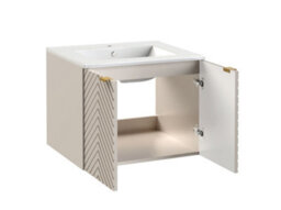 Impact Furniture Vanity Unit With Basin 600mm Wall Hung Bathroom Sink Cabinet Fluted Beige Cashmere Modern Cara - thumbnail 8