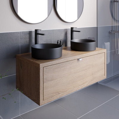 Affine Bathroom Wall Hung Vanity Unit Sink Cabinet Countertop Wash Basin Oak 1100mm - image 1