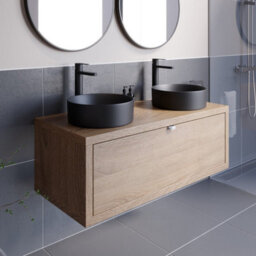 Affine Bathroom Wall Hung Vanity Unit Sink Cabinet Countertop Wash Basin Oak 1100mm - thumbnail 1