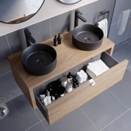 Affine Bathroom Wall Hung Vanity Unit Sink Cabinet Countertop Wash Basin Oak 1100mm - thumbnail 2