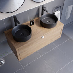Affine Bathroom Wall Hung Vanity Unit Sink Cabinet Countertop Wash Basin Oak 1100mm - thumbnail 3