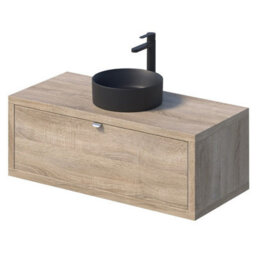 Affine Bathroom Wall Hung Vanity Unit Sink Cabinet Countertop Wash Basin Oak 1100mm - thumbnail 6