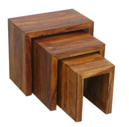 Buttercup Farm Cube Nest Tables - Sheesham Wood - L30 X W50 X H45 Cm - Honey Dark Finish