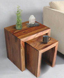 Buttercup Farm Cube Nest Tables - Sheesham Wood - L30 X W50 X H45 Cm - Honey Dark Finish - thumbnail 2