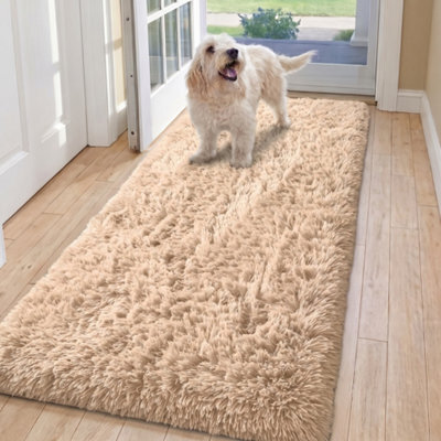 Oxford Homeware Shaggy Rug Anti-Slip Washable Soft Fluffy Living Room And Bedroom Rug (Beige, 60X220Cm) - image 1