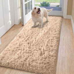 Oxford Homeware Shaggy Rug Anti-Slip Washable Soft Fluffy Living Room And Bedroom Rug (Beige, 60X220Cm) - thumbnail 1
