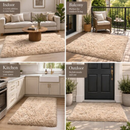 Oxford Homeware Shaggy Rug Anti-Slip Washable Soft Fluffy Living Room And Bedroom Rug (Beige, 60X220Cm) - thumbnail 3