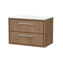 Hudson Reed Lille Wall Hung Two Drawer Contemporary Vanity Unit With Marble Worktop In Antique Oak, 810 X 460mm