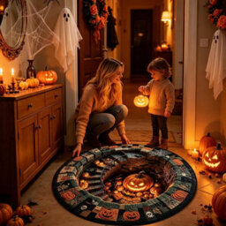 Amorly 120Cm Halloween Optical Illusion, Rug Plush Non-Slip, Pumpkin Illusion Carpet Modern Soft Floor,doormat For Home, Bedroom Indoor - thumbnail 2