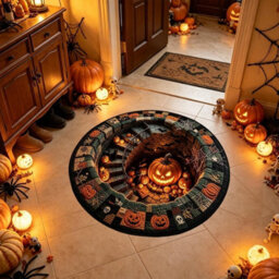 Amorly 120Cm Halloween Optical Illusion, Rug Plush Non-Slip, Pumpkin Illusion Carpet Modern Soft Floor,doormat For Home, Bedroom Indoor - thumbnail 3