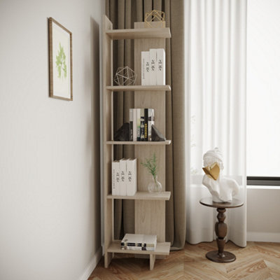 Living And Home 5 Tier Modern Wooden Corner Bookcase Ladder Shelf Plants Stand - image 1