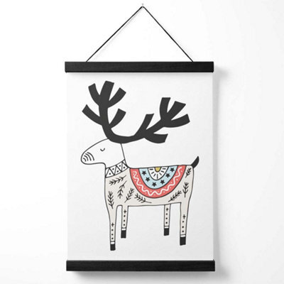 Artze Wall Art Cute Beige Reindeer Scandi Animal Art Print With Black Frame Size: A4 - image 1