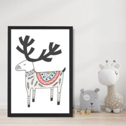 Artze Wall Art Cute Beige Reindeer Scandi Animal Art Print With Black Frame Size: A4 - thumbnail 2