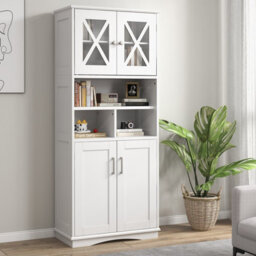 Costway 145 Cm Tall Bathroom Cabinet Kitchen Cupboard Sideboard Cabinet W/ Acrylic Doors - thumbnail 3