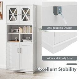 Costway 145 Cm Tall Bathroom Cabinet Kitchen Cupboard Sideboard Cabinet W/ Acrylic Doors - thumbnail 7