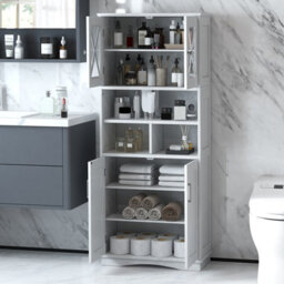 Costway 145 Cm Tall Bathroom Cabinet Kitchen Cupboard Sideboard Cabinet W/ Acrylic Doors - thumbnail 4