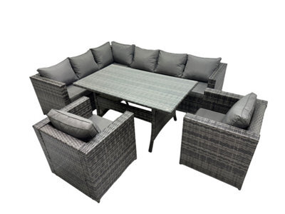 Fimous Outdoor Pe Rattan Sofa Set With Dining Table Patio Garden Furniture Sets With 2 Chairs Dark Grey Mixed - image 1