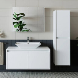 Roomart Atlantic Bathroom Furniture Set 4-Piece, 100 Cm Vanity Unit With Washbasin - Sink, Mirror Cabinet, Tall Unit, White - thumbnail 2