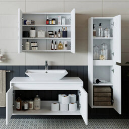 Roomart Atlantic Bathroom Furniture Set 4-Piece, 100 Cm Vanity Unit With Washbasin - Sink, Mirror Cabinet, Tall Unit, White - thumbnail 3