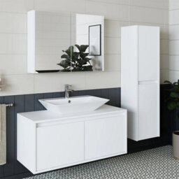 Roomart Atlantic Bathroom Furniture Set 4-Piece, 100 Cm Vanity Unit With Washbasin - Sink, Mirror Cabinet, Tall Unit, White - thumbnail 1