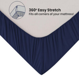 "Ameha Fitted Sheet 40Cm Extra Deep Pocket Bed Sheet Elastic Corners Soft Microfiber Fitted Sheet 16"" (Navy Blue,king 152 X 200 Cm)" - thumbnail 5