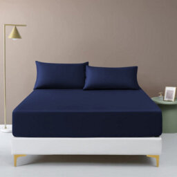 "Ameha Fitted Sheet 40Cm Extra Deep Pocket Bed Sheet Elastic Corners Soft Microfiber Fitted Sheet 16"" (Navy Blue,king 152 X 200 Cm)" - thumbnail 2