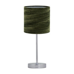 First Choice Lighting Chrome Stick Table Lamp With Green Crushed Velvet Shade