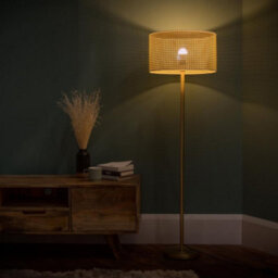 Valuelights Charles Gold Floor Lamp With Wicker Shade And Bulb - thumbnail 3