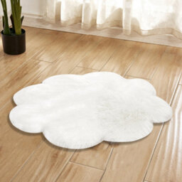 Living And Home White Flower Shaped Super Soft Shaggy Area Rug Kids Rooms Decor Indoor Floor Rugs Dia 90Cm - thumbnail 2