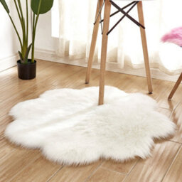 Living And Home White Flower Shaped Super Soft Shaggy Area Rug Kids Rooms Decor Indoor Floor Rugs Dia 90Cm - thumbnail 1