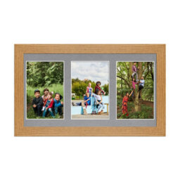 AK Frames 40X20Cm Oak Modern Multi Photo Frame With Mid Grey Mount - Holds 3 Apertures (3X) 6X4 Photos