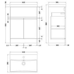 Dezine Yukon 600mm Satin Grey Floor Standing Vanity Unit, With Top Drawer - thumbnail 2