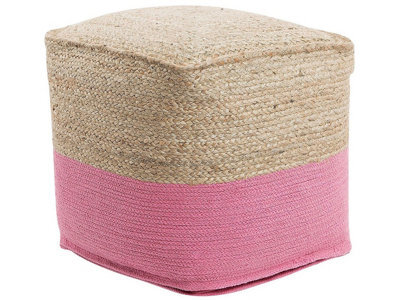 Beliani Pink Jute Knitted Pouf Ottoman 44 X 44 Cm - Eps Beads Filling, Boho Accent - image 1