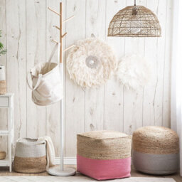 Beliani Pink Jute Knitted Pouf Ottoman 44 X 44 Cm - Eps Beads Filling, Boho Accent - thumbnail 2