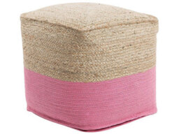 Beliani Pink Jute Knitted Pouf Ottoman 44 X 44 Cm - Eps Beads Filling, Boho Accent - thumbnail 1