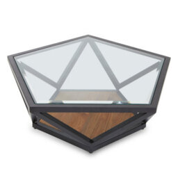 Orsina Pentagon Coffee Table, Unique Pentagon Tempered Glass Top With Bronze-Finish Metal Scalloped Frame - thumbnail 4