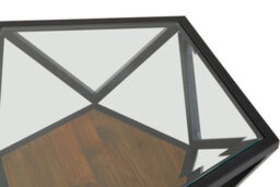 Orsina Pentagon Coffee Table, Unique Pentagon Tempered Glass Top With Bronze-Finish Metal Scalloped Frame - thumbnail 2