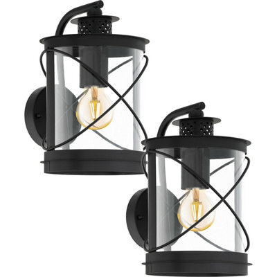2 Pack Black Hoop Lanterns - Ip44 Outdoor Wall Lights For Modern Porches - image 1