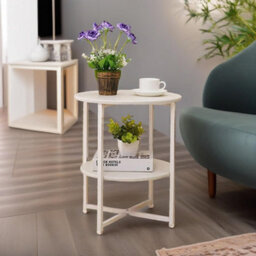 Pirlo Plush Industrial 2 Tier Round Coffee Table For Living Room White - thumbnail 3