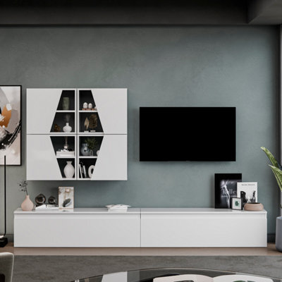 Decorotika Taj Moduler Modern Tv Unit Wall Mount Customizable Layout High Gloss White - image 1