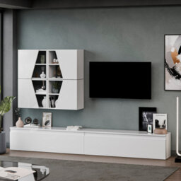 Decorotika Taj Moduler Modern Tv Unit Wall Mount Customizable Layout High Gloss White - thumbnail 2