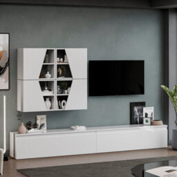 Decorotika Taj Moduler Modern Tv Unit Wall Mount Customizable Layout High Gloss White - thumbnail 3