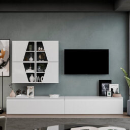 Decorotika Taj Moduler Modern Tv Unit Wall Mount Customizable Layout High Gloss White - thumbnail 1
