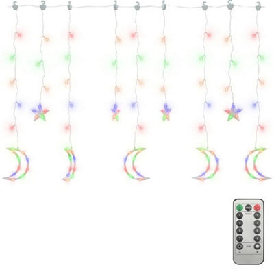 Berkfield Decorative Star And Moon Fairy Lights Remote Control 138 Led Colourful - image 1