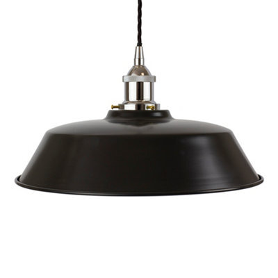Matt Black Chancery Painted Dome Pendant Light With Nickel Lamp Holder And Black Twisted Cable - Se Home - image 1