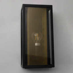 Litecraft Merlin Black Outdoor Box Lantern Wall Light With Brass Mesh Insert - thumbnail 4
