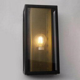 Litecraft Merlin Black Outdoor Box Lantern Wall Light With Brass Mesh Insert - thumbnail 3