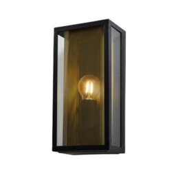 Litecraft Merlin Black Outdoor Box Lantern Wall Light With Brass Mesh Insert - thumbnail 2
