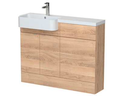 Hudson Reed Fusion Floor Standing Combination Vanity Unit & Left Hand Semi Recessed Basin, Sink Vanity Unit, Bleached Oak, 1100mm - image 1